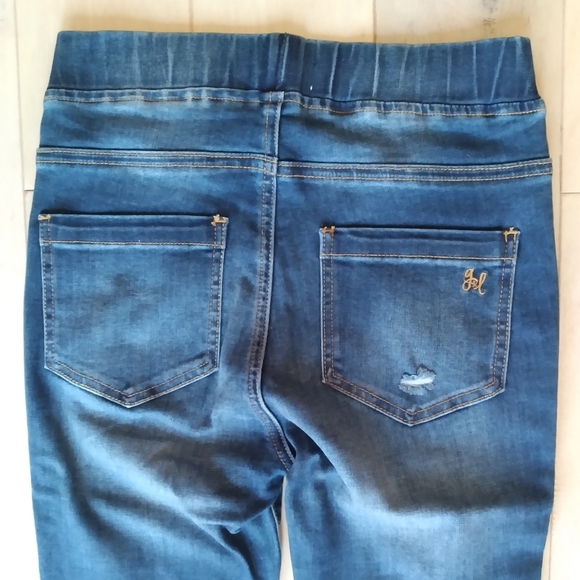 Distressed Mid-Rise Pull-On Denim (Washed Indigo) - Picture 9 of 12